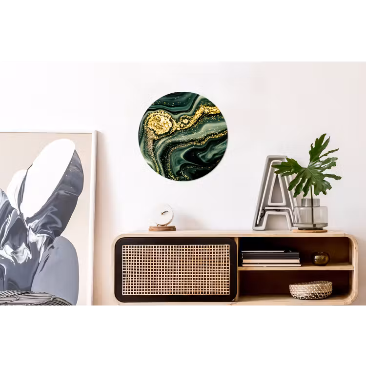 Marmer - Goud - Glitter - Groen - Marmerlook - Luxe Wandcirkel aluminium klein -kantoor