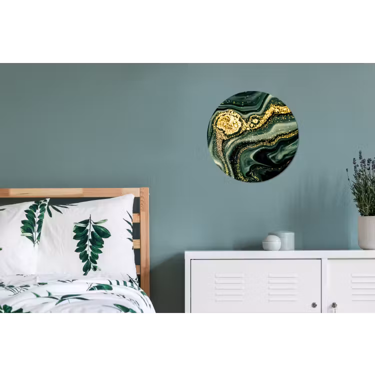 Marmer - Goud - Glitter - Groen - Marmerlook - Luxe Wandcirkel aluminium klein -slaapkamer