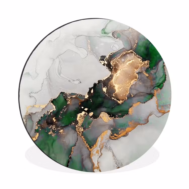 Marmer - Goud - Groen - Luxe Wandcirkel aluminium klein -3d