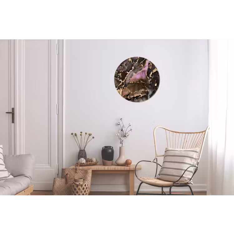 Marmer - Gold - Steen - Abstract Wandcirkel aluminium klein -woonkamer