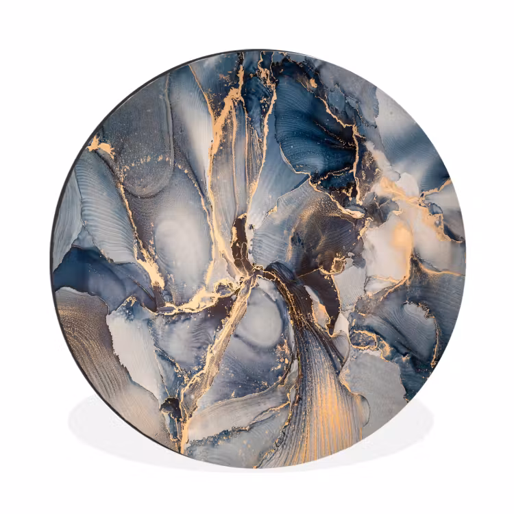 Marmer - Grijs - Blauw - Luxe - Goud Wandcirkel aluminium klein -3d