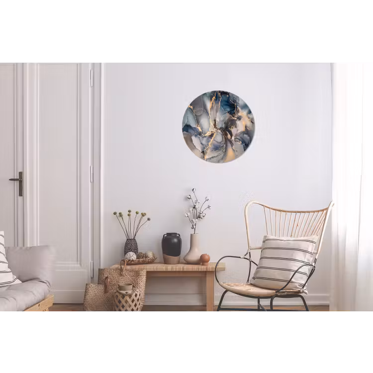 Marmer - Grijs - Blauw - Luxe - Goud Wandcirkel aluminium klein -woonkamer