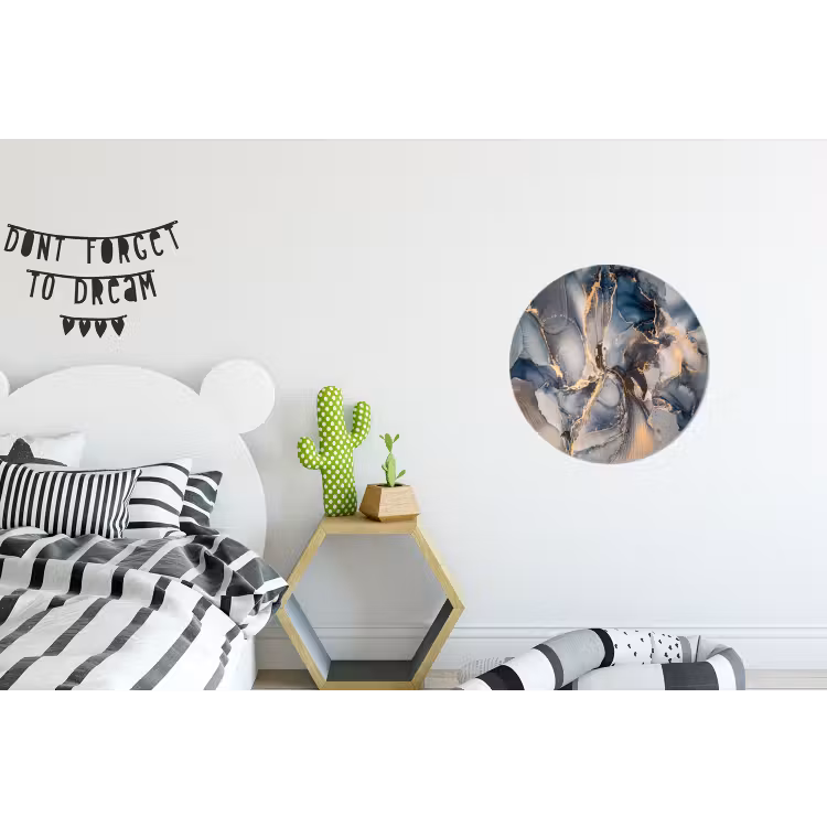 Marmer - Grijs - Blauw - Luxe - Goud Wandcirkel aluminium klein -kinderkamer