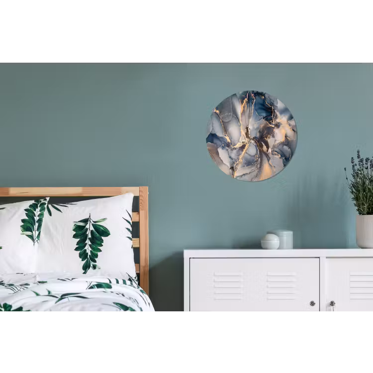 Marmer - Grijs - Blauw - Luxe - Goud Wandcirkel aluminium klein -slaapkamer