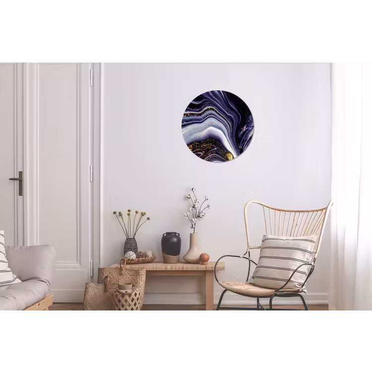 Marmer - Paars - Luxe - Marmerlook - Glitter Wandcirkel aluminium klein -woonkamer