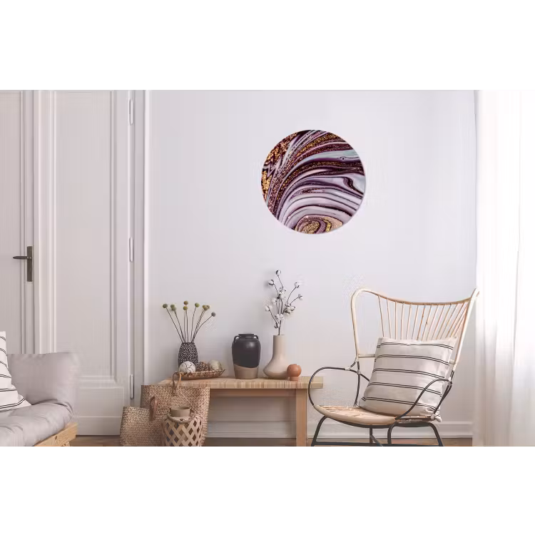 Marmer - Roze - Goud - Glitter - Marmerlook - Luxe Wandcirkel aluminium klein -woonkamer