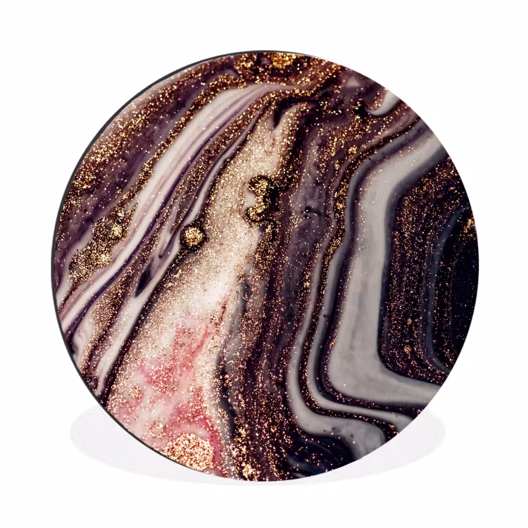 Marmer - Roze - Goud - Glitter - Marmerlook Wandcirkel aluminium klein -3d
