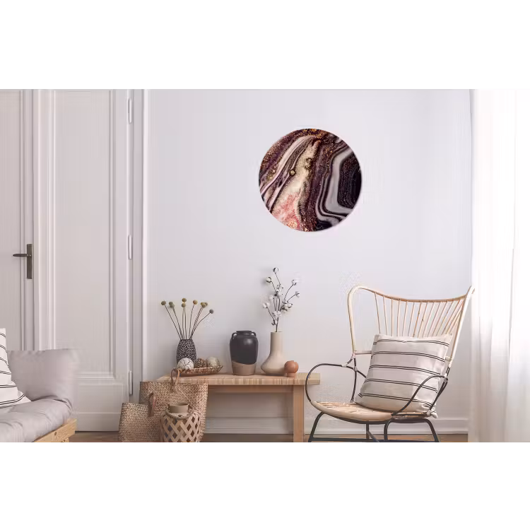 Marmer - Roze - Goud - Glitter - Marmerlook Wandcirkel aluminium klein -woonkamer