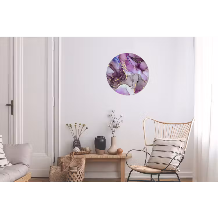 Marmer - Roze - Paars - Gold Wandcirkel aluminium klein -woonkamer