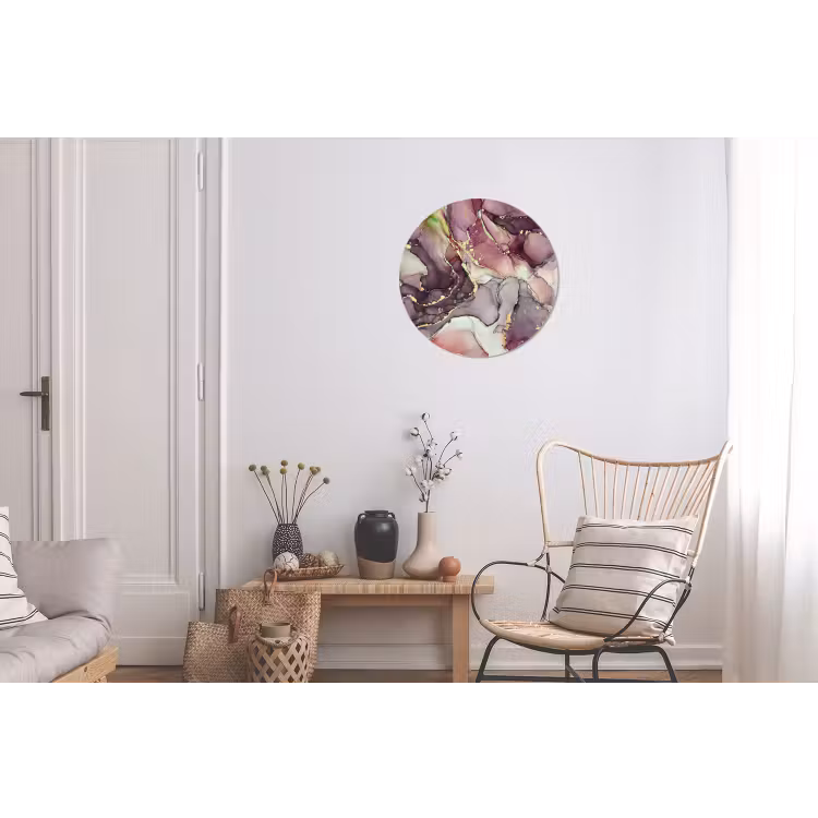Marmer - Rood - Paars - Goud Wandcirkel aluminium klein -woonkamer