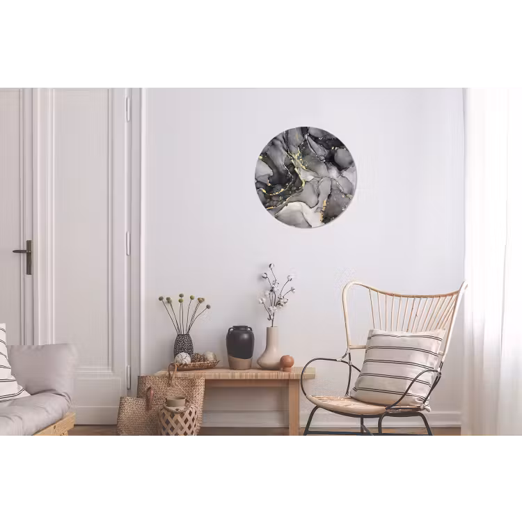Marmer - Zwart - Goud - Grijs Wandcirkel aluminium klein -woonkamer