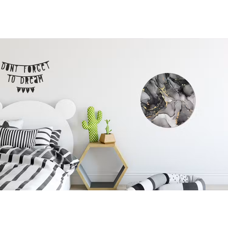 Marmer - Zwart - Goud - Grijs Wandcirkel aluminium klein -kinderkamer
