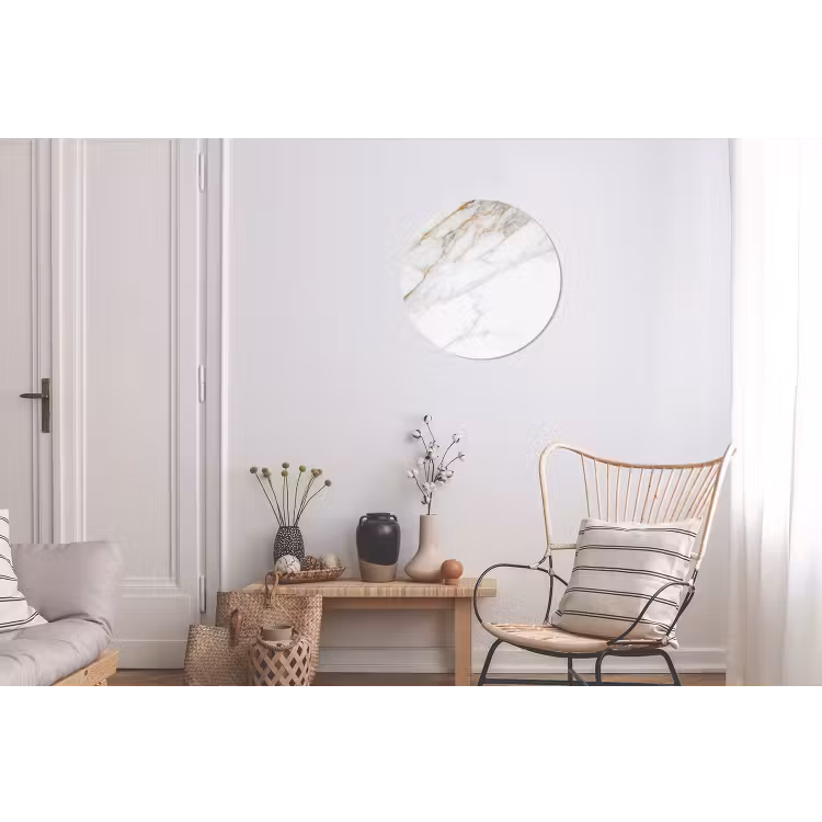 Marmer - Steen - Wit - Goud - Marmerlook - Steen - Luxe Wandcirkel aluminium klein -woonkamer