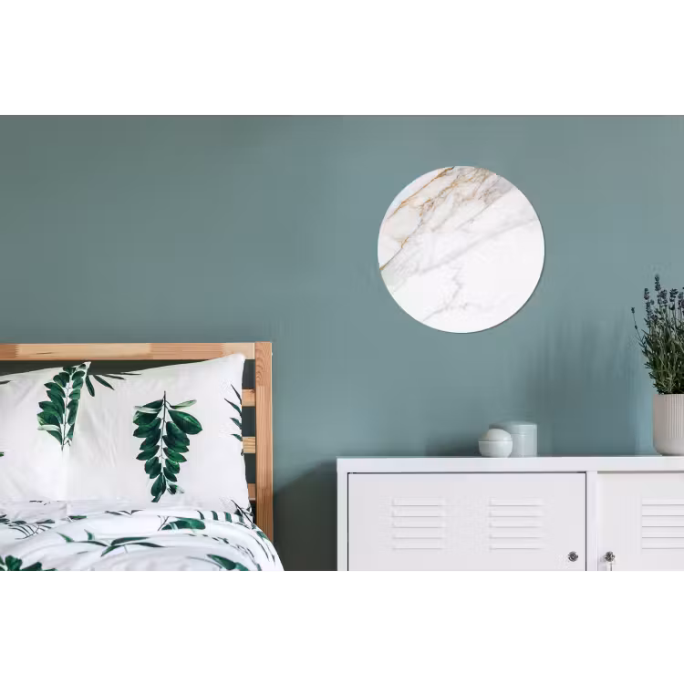 Marmer - Steen - Wit - Goud - Marmerlook - Steen - Luxe Wandcirkel aluminium klein -slaapkamer