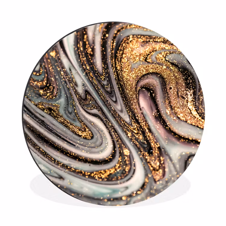 Marmerlook - Goud - Glitter - Luxe - Marmer - Wit Wandcirkel aluminium klein -3d