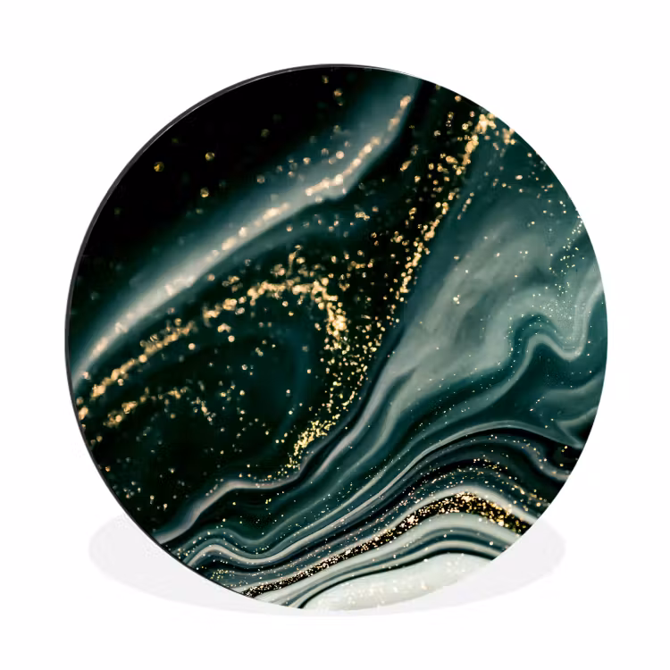 Marmerlook - Goud - Groen - Glitter - Design - Marmer Wandcirkel aluminium klein -3d
