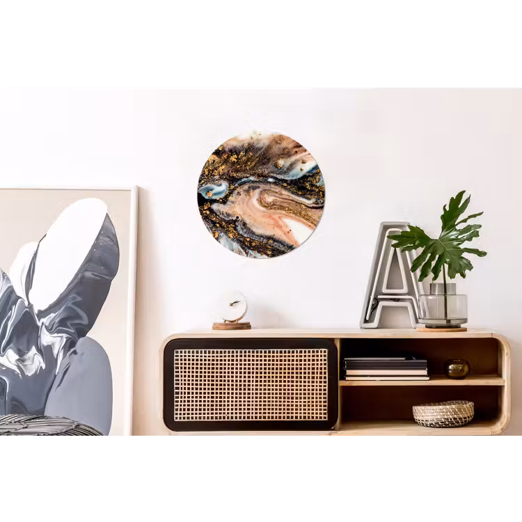 Marmerlook - Goud - Zwart - Glitter - Chic Wandcirkel aluminium klein -kantoor