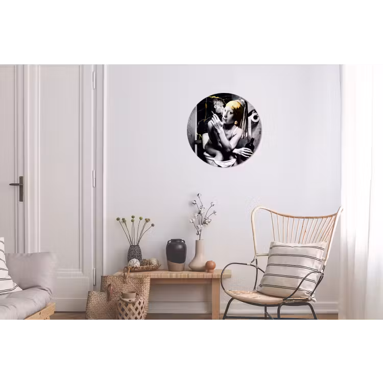 Marmerlook - Meisje met de parel - Sigaretten - Toilet - Goud - Kunst - Oude meesters Wandcirkel aluminium klein -woonkamer