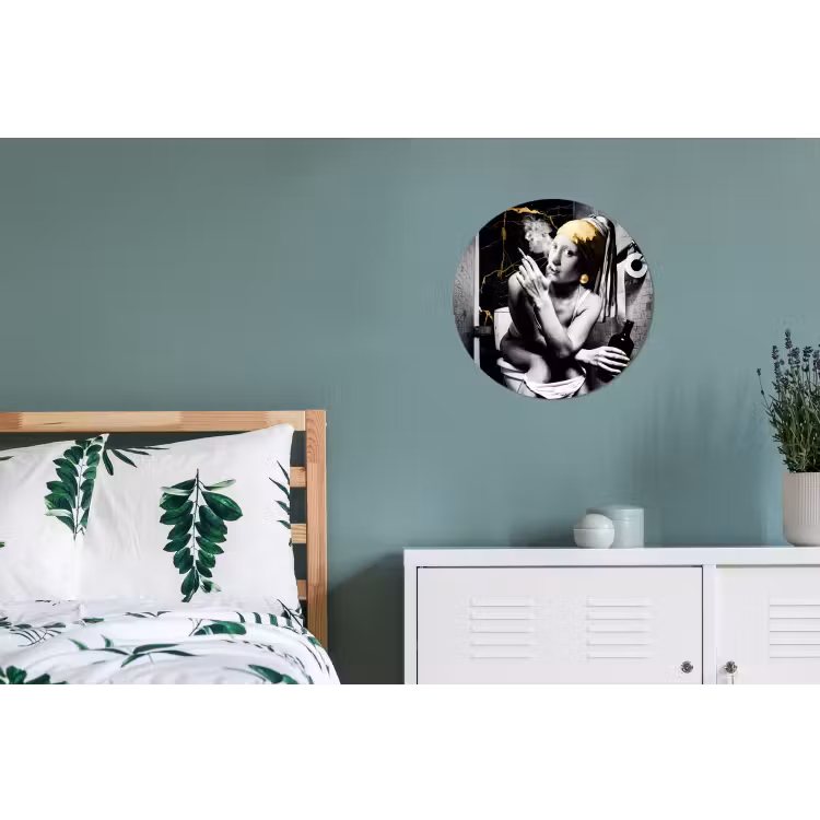 Marmerlook - Meisje met de parel - Sigaretten - Toilet - Goud - Kunst - Oude meesters Wandcirkel aluminium klein -slaapkamer