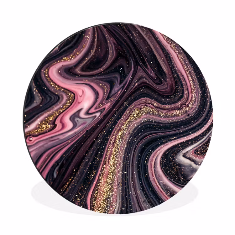Marmerlook - Roze - Paars - Goud - Luxe - Marmer Wandcirkel aluminium klein -3d