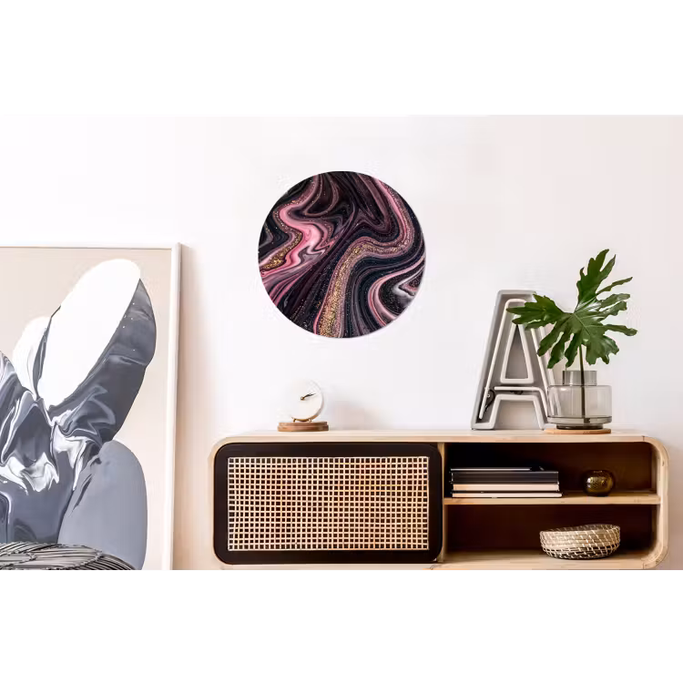 Marmerlook - Roze - Paars - Goud - Luxe - Marmer Wandcirkel aluminium klein -kantoor