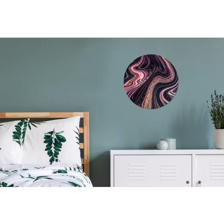 Marmerlook - Roze - Paars - Goud - Luxe - Marmer Wandcirkel aluminium klein -slaapkamer