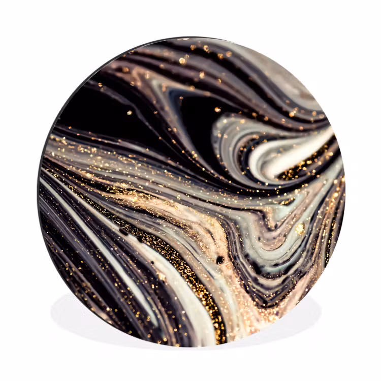 Marmerlook - Zwart - Goud - Wit - Glitter - Marmer Wandcirkel aluminium klein -3d