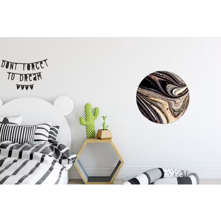 Marmerlook - Zwart - Goud - Wit - Glitter - Marmer Wandcirkel aluminium klein -kinderkamer
