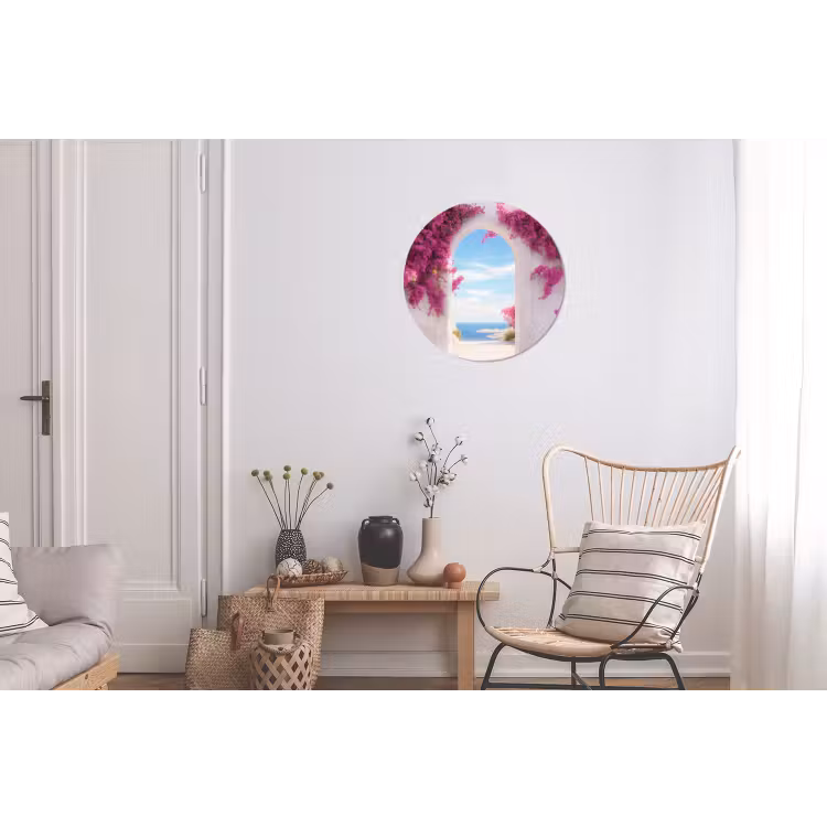 Zee - Roze - Bloemen - Poort Wandcirkel aluminium klein -woonkamer
