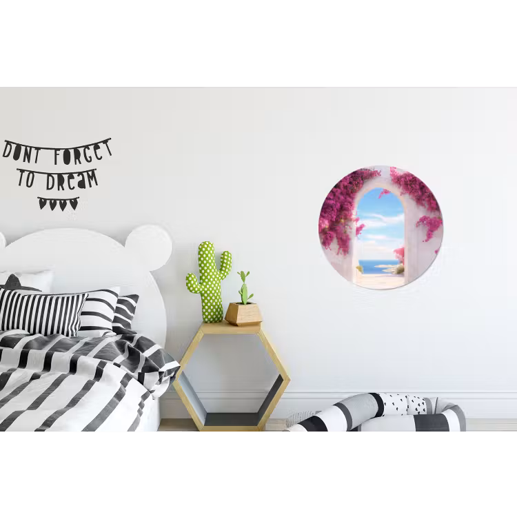 Zee - Roze - Bloemen - Poort Wandcirkel aluminium klein -kinderkamer
