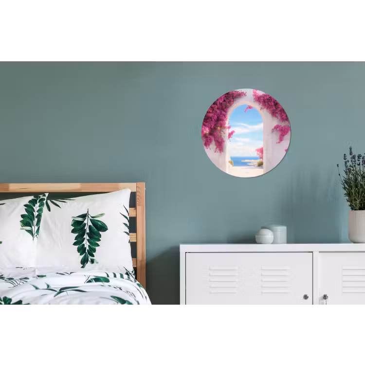 Zee - Roze - Bloemen - Poort Wandcirkel aluminium klein -slaapkamer