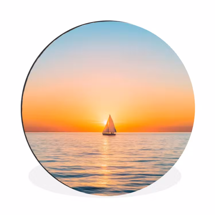 Zee - Zeilboot - Zonsondergang Wandcirkel aluminium klein -3d