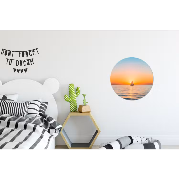 Zee - Zeilboot - Zonsondergang Wandcirkel aluminium klein -kinderkamer