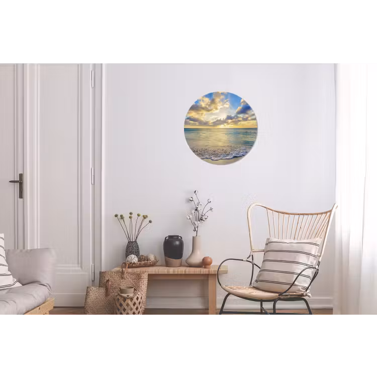 Zee - Strand - Wolken - Zon Wandcirkel aluminium klein -woonkamer