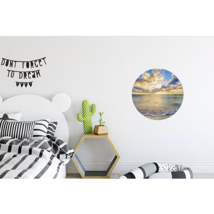 Zee - Strand - Wolken - Zon Wandcirkel aluminium klein -kinderkamer