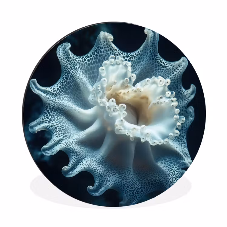 Zeewezen - Wit - Golven - Water Wandcirkel aluminium klein -3d