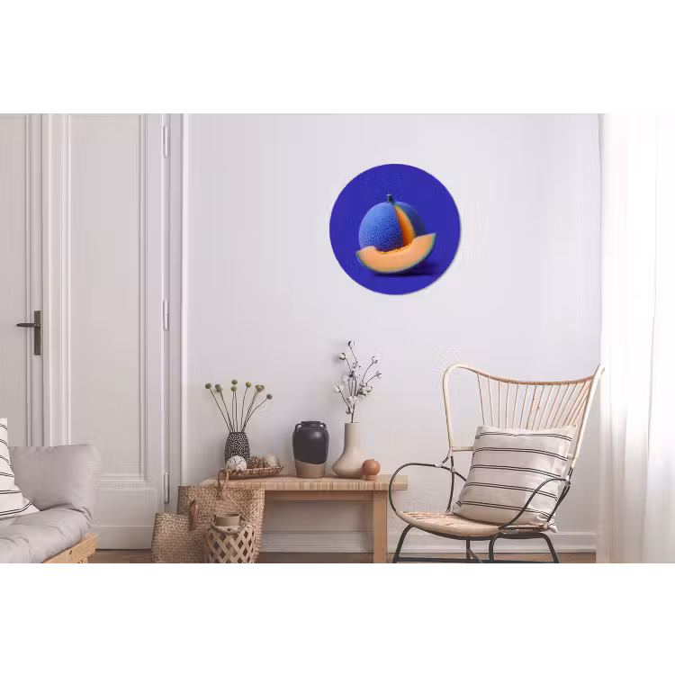 Meloen - Blauw - Oranje - Kunstzinnig Wandcirkel aluminium klein -woonkamer
