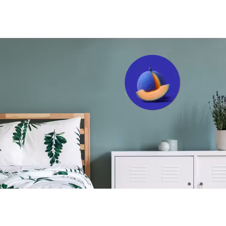 Meloen - Blauw - Oranje - Kunstzinnig Wandcirkel aluminium klein -slaapkamer