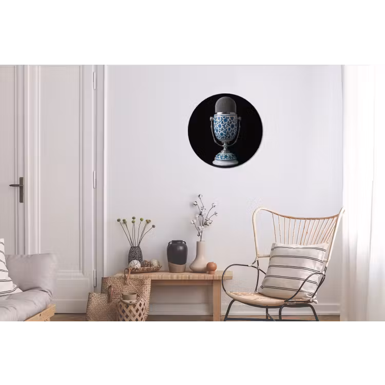Microfoon - Delfts blauw - Muziek Wandcirkel aluminium klein -woonkamer