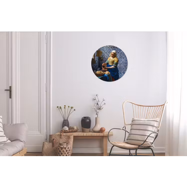 Melkmeisje - Delfts Blauw - Vermeer - Schilderij - Oude meesters Wandcirkel aluminium klein -woonkamer