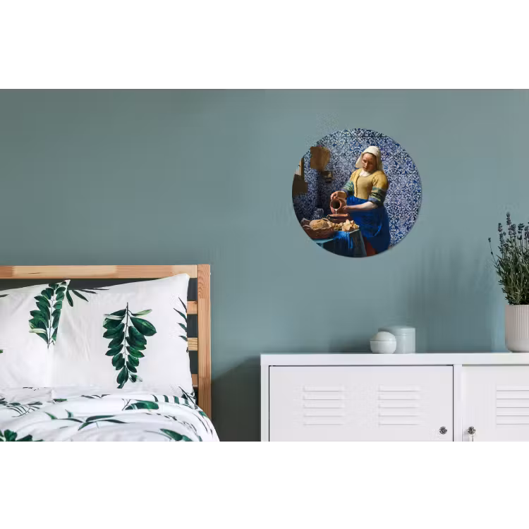 Melkmeisje - Delfts Blauw - Vermeer - Schilderij - Oude meesters Wandcirkel aluminium klein -slaapkamer
