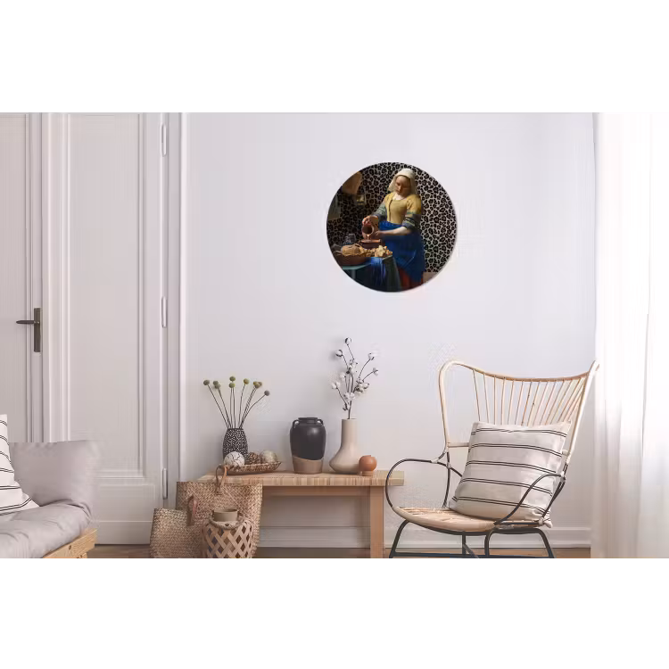 Melkmeisje - Kunst - Panterprint - Vermeer - Schilderij - Oude meesters Wandcirkel aluminium klein -woonkamer