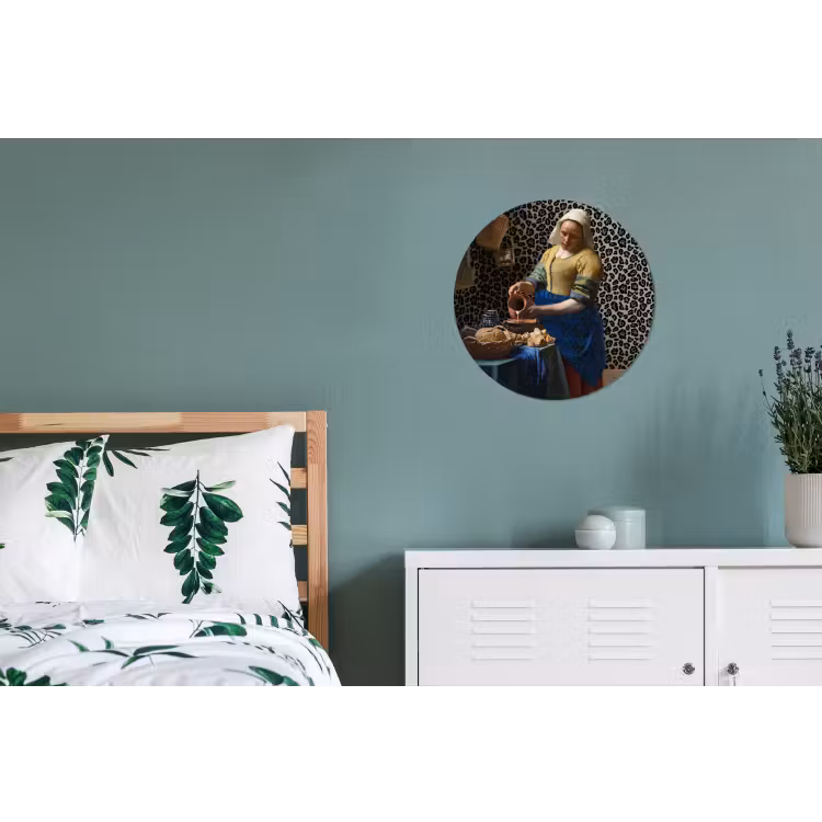 Melkmeisje - Kunst - Panterprint - Vermeer - Schilderij - Oude meesters Wandcirkel aluminium klein -slaapkamer