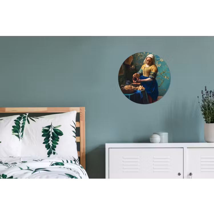Melkmeisje - Amandelbloesem - Van Gogh - Vermeer - Schilderij - Oude meesters Wandcirkel aluminium klein -slaapkamer