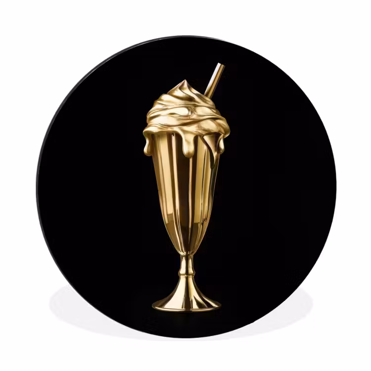 Milkshake - Goud - Drinken - Zwart Wandcirkel aluminium klein -3d