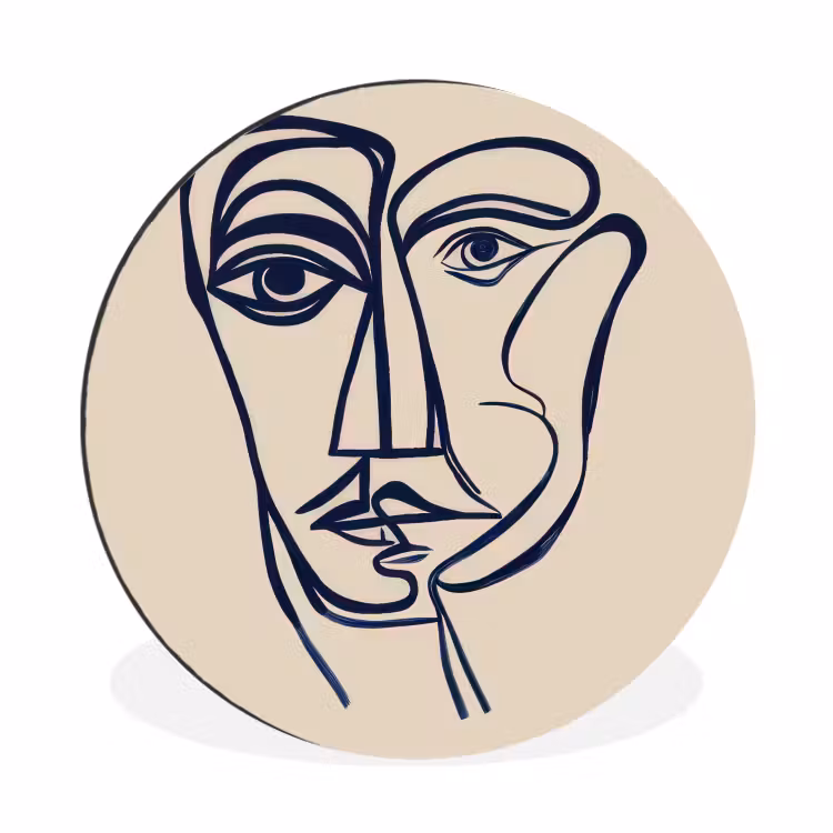 Minimalistisch - Lijnillustratie - Beige - Donkerblauw Wandcirkel aluminium klein -3d
