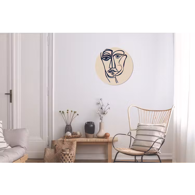Minimalistisch - Lijnillustratie - Beige - Donkerblauw Wandcirkel aluminium klein -woonkamer