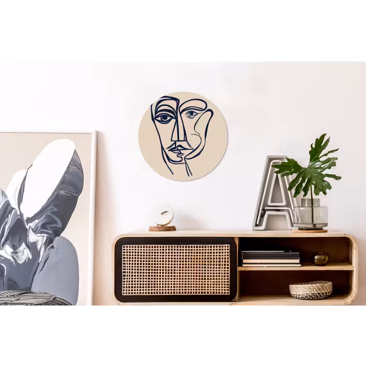 Minimalistisch - Lijnillustratie - Beige - Donkerblauw Wandcirkel aluminium klein -kantoor