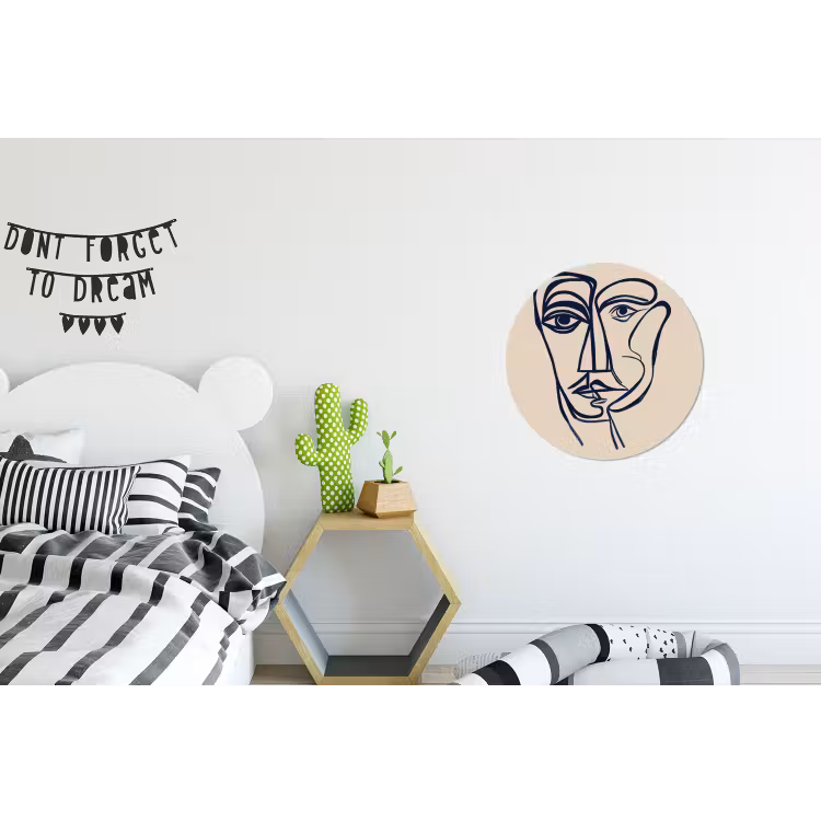 Minimalistisch - Lijnillustratie - Beige - Donkerblauw Wandcirkel aluminium klein -kinderkamer