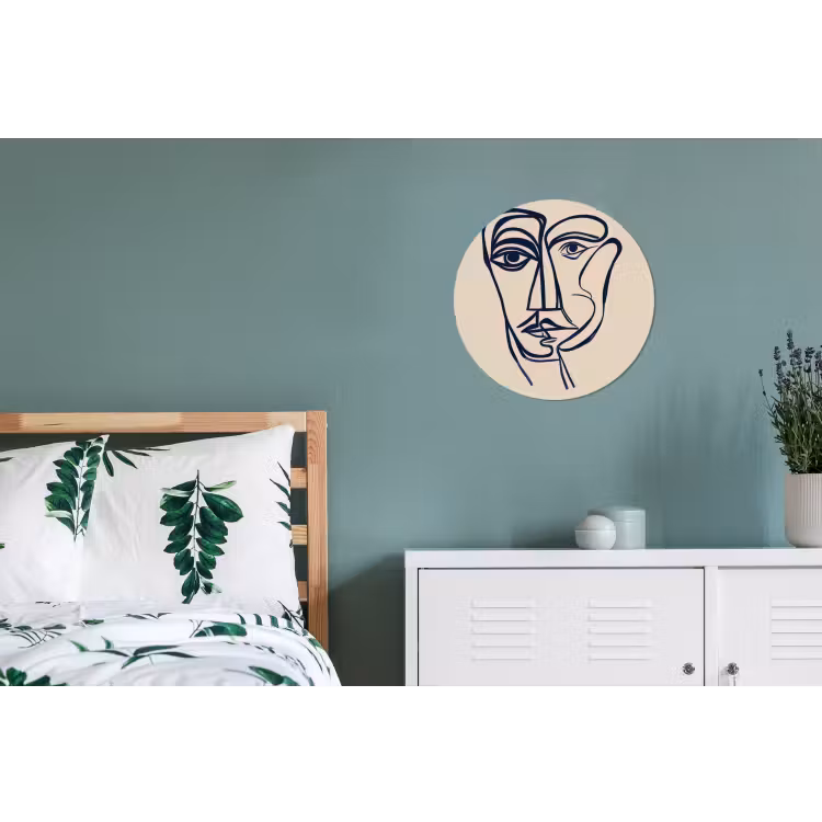 Minimalistisch - Lijnillustratie - Beige - Donkerblauw Wandcirkel aluminium klein -slaapkamer